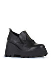 Bueno Shoes Siyah Deri Kadın Dolgu Topuklu Ayakkabı 01wz8401