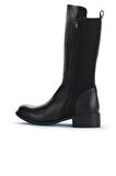 Bueno Shoes Siyah Deri-streç Kadın Düz Çizme 01wz7406