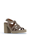 Bueno Shoes Gri Koyu Deri Kadın Topuklu Sandalet 01wa1600