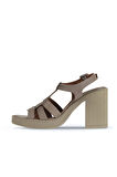 Bueno Shoes Gri Koyu Deri Kadın Topuklu Sandalet 01wa1600