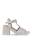Bueno Shoes Gri Deri Kadın Topuklu Sandalet 01wa1702