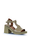 Bueno Shoes Haki Deri Kadın Topuklu Sandalet 01wa1702