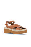 Bueno Shoes Taba Koyu Deri Kadın Dolgu Topuklu Sandalet 01wy8205