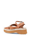 Bueno Shoes Taba Koyu Deri Kadın Dolgu Topuklu Sandalet 01wy8205