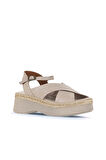 Bueno Shoes Gri Deri Kadın Dolgu Topuklu Sandalet 01wy8205