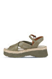 Bueno Shoes Haki Deri Kadın Dolgu Topuklu Sandalet 01wy8205