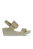 Bueno Shoes Haki Deri Kadın Dolgu Topuklu Sandalet 01wa0400