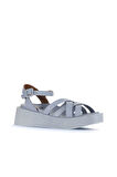 Bueno Shoes Mavi Deri Kadın Dolgu Topuklu Sandalet 01wa4301