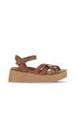 Bueno Shoes Kahverengi Deri Kadın Dolgu Topuklu Sandalet 01wa4301