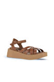 Bueno Shoes Kahverengi Deri Kadın Dolgu Topuklu Sandalet 01wa4301