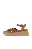 Bueno Shoes Kahverengi Deri Kadın Dolgu Topuklu Sandalet 01wa4301