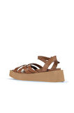 Bueno Shoes Kahverengi Deri Kadın Dolgu Topuklu Sandalet 01wa4301