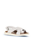 Bueno Shoes Beyaz Kırık Deri Kadın Sandalet 01ws2801