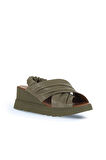 Bueno Shoes Haki Deri Kadın Dolgu Topuklu Sandalet 01wa0508