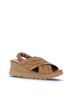 Bueno Shoes Taba Deri Kadın Dolgu Topuklu Sandalet 01wa0508