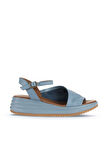 Bueno Shoes Mavi Deri Kadın Dolgu Topuklu Sandalet 01wa2402