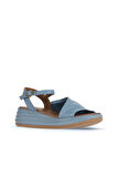 Bueno Shoes Mavi Deri Kadın Dolgu Topuklu Sandalet 01wa2402