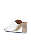 Bueno Shoes Beyaz Deri Kadın Topuklu Terlik 01wn4105