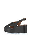 Bueno Shoes Siyah Deri Kadın Dolgu Topuklu Sandalet 01wu7001