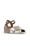 Bueno Shoes Altın Parlak Deri Kadın Topuklu Sandalet 01wa2810