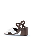Bueno Shoes Beyaz Kahve Deri Kadın Topuklu Sandalet 01wa3500