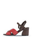 Bueno Shoes Kırmızı Kahve Deri Kadın Topuklu Sandalet 01wa3500