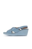 Bueno Shoes Mavi Deri Kadın Dolgu Topuklu Sandalet 01wy2411