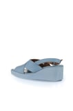 Bueno Shoes Mavi Deri Kadın Dolgu Topuklu Sandalet 01wy2411
