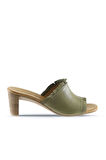 Bueno Shoes Haki Deri Kadın Topuklu Terlik 01wn4002