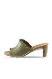 Bueno Shoes Haki Deri Kadın Topuklu Terlik 01wn4002