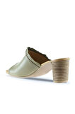 Bueno Shoes Haki Deri Kadın Topuklu Terlik 01wn4002