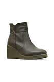 Bueno Shoes Haki Deri Kadın Dolgu Topuklu Bot 01wz8301