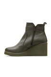 Bueno Shoes Haki Deri Kadın Dolgu Topuklu Bot 01wz8301