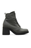 Bueno Shoes Gri Amf Deri Kadın Topuklu Bot 01wz7107