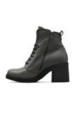 Bueno Shoes Gri Amf Deri Kadın Topuklu Bot 01wz7107