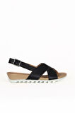 Bueno Shoes Siyah Deri Kadın Dolgu Topuklu Sandalet 01wj0800