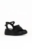 Bueno Shoes Siyah Deri Kadın Dolgu Topuklu Sandalet 01wa2402