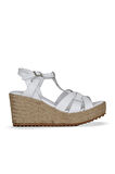 Bueno Shoes Beyaz Deri Kadın Dolgu Topuklu Sandalet 14ws72402