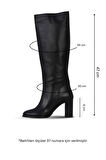 Bueno Shoes Siyah Deri Kadın Topuklu Çizme 39wc2966