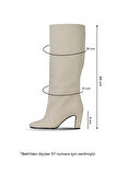 Bueno Shoes Bej Deri Kadın Topuklu Çizme 39wc2958