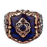 Karo Model Zirkon Mavi Taşlı Gümüş Erkek Yüzük