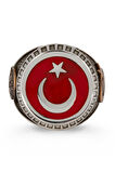 Ay Yıldız Ve Osmanlı Armalı Türk Bayrağı Gümüş Erkek Yüzük Kırmızı