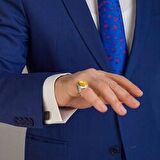 925 Ayar Gümüş Simetrik Desenli Sarı Taşlı Erkek Yüzük