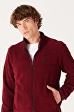 Regular Fit Normal Kesim Dik Yaka Fermuarlı Bordo Polar Ceket