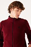 Regular Fit Normal Kesim Dik Yaka Fermuarlı Bordo Polar Ceket