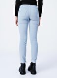 Slim Fit Dar Kesim Normal Bel Esnek Mavi Kadife Pantolon