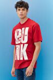 Loose Fit %100 Pamuk Bisiklet Yaka Kırmızı Tişört