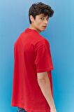 Loose Fit %100 Pamuk Bisiklet Yaka Kırmızı Tişört