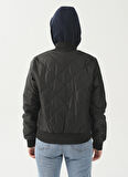 Regular Fit Normal Kesim Bisiklet Yaka Siyah Bomber Ceket