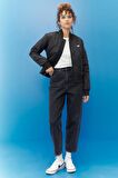 Regular Fit Normal Kesim Bisiklet Yaka Siyah Bomber Ceket
